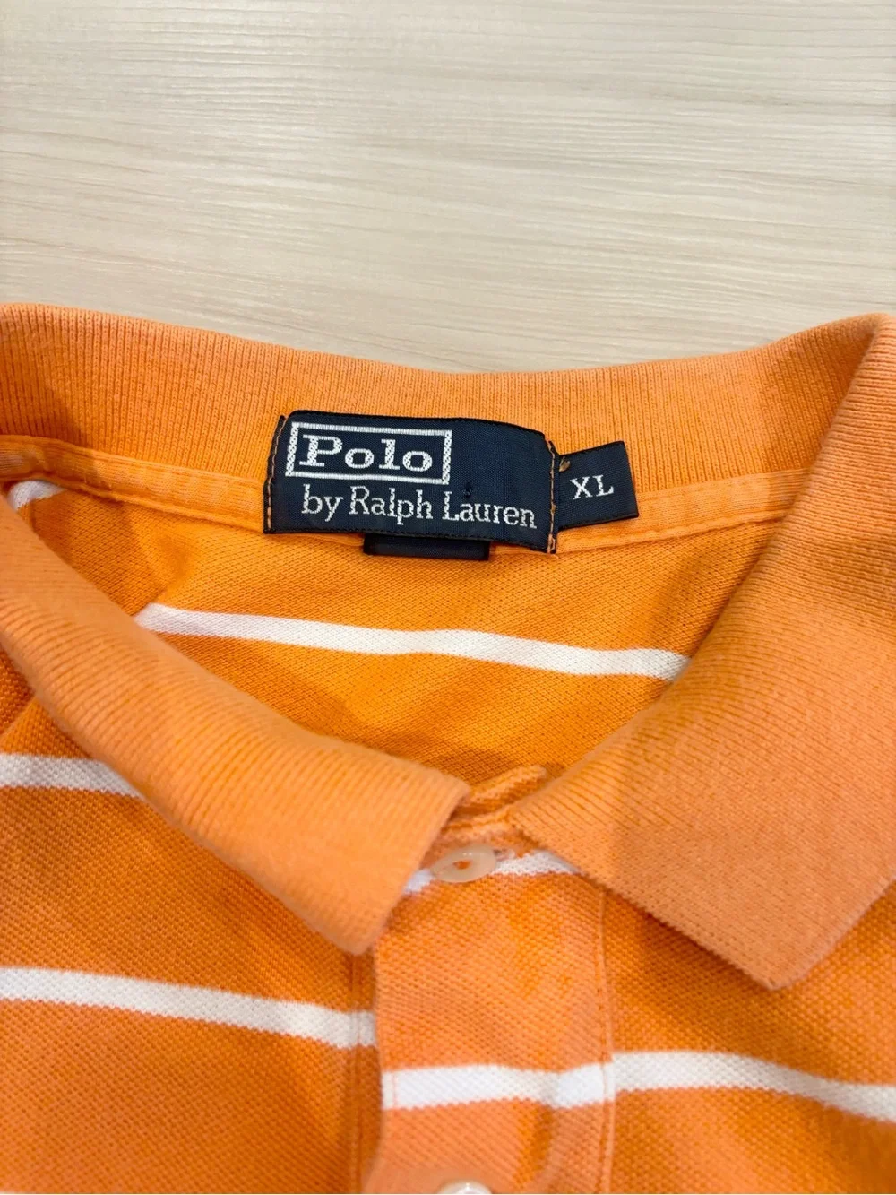 Polo Ralph Lauren Vintage Orange and White Striped Mens Polo with Blue Pony